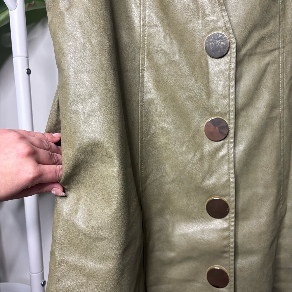 Zara Faux Leather Suede Olive Army Green Sleeveless Mini Dress with Gold Buttons - Picture 8 of 10
